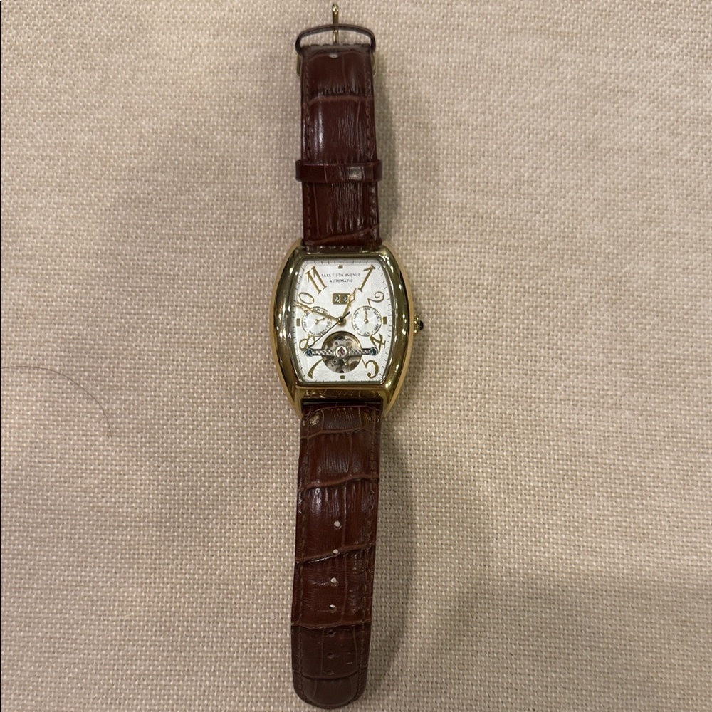 Saks Fifth Avenue Gold Watch with White Dial unisex